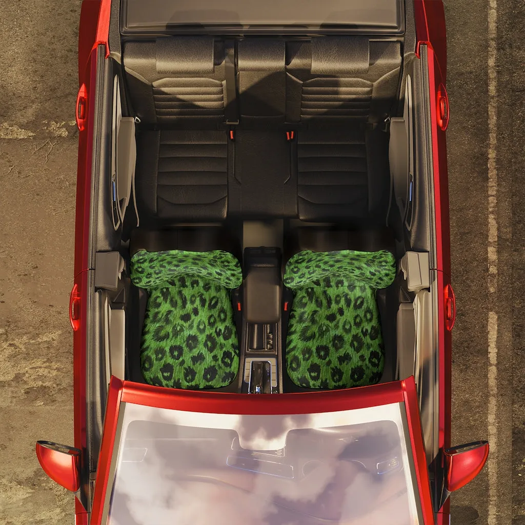 Green Leopard Car Seat Covers, Leopard Animal Print 2-Pcs (48.03" × 18.50") Set Best Car Accessories Essential Premium Quality Best Soft Luxury Car Seat Covers