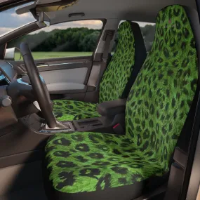 Green Leopard Car Seat Covers, Leopard Animal Print 2-Pcs (48.03" × 18.50") Set Best Car Accessories Essential Premium Quality Best Soft Luxury Car Seat Covers
