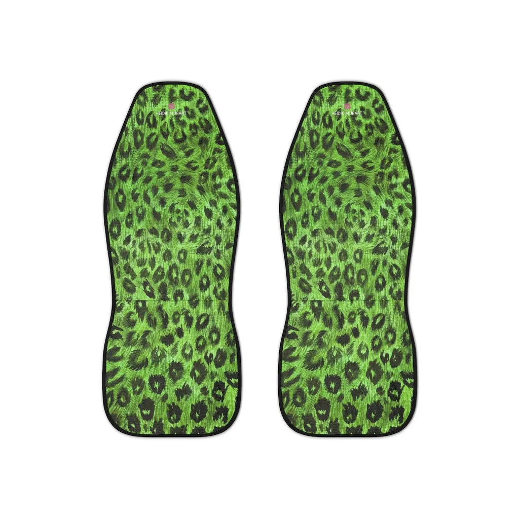 Green Leopard Car Seat Covers, Leopard Animal Print 2-Pcs (48.03" × 18.50") Set Best Car Accessories Essential Premium Quality Best Soft Luxury Car Seat Covers