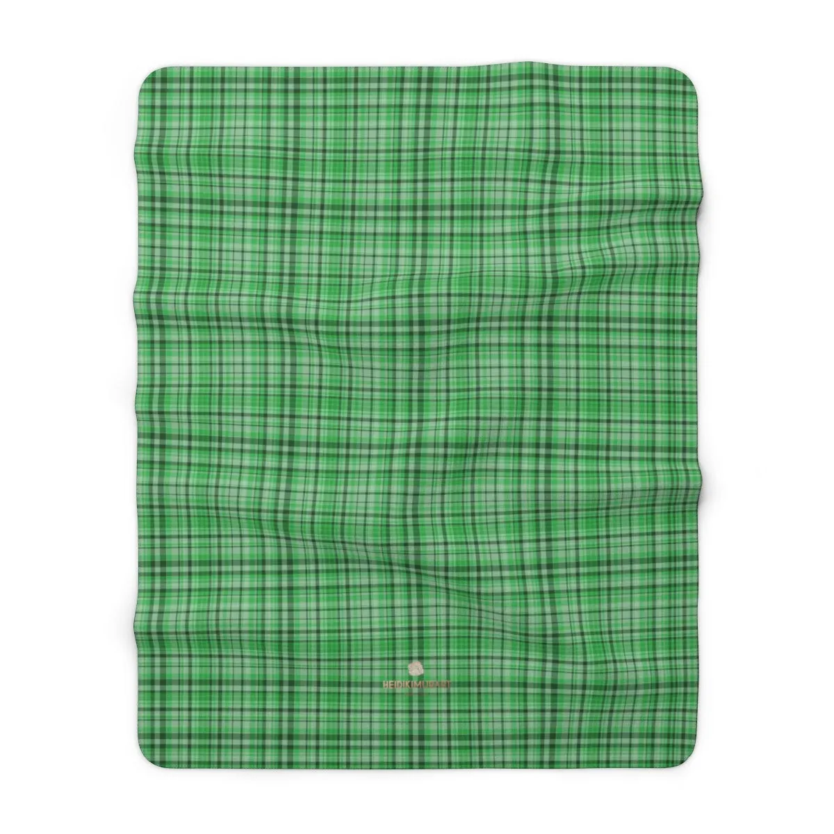 Green Plaid Tartan Print Designer Cozy Sherpa Fleece Blanket-Made in USA