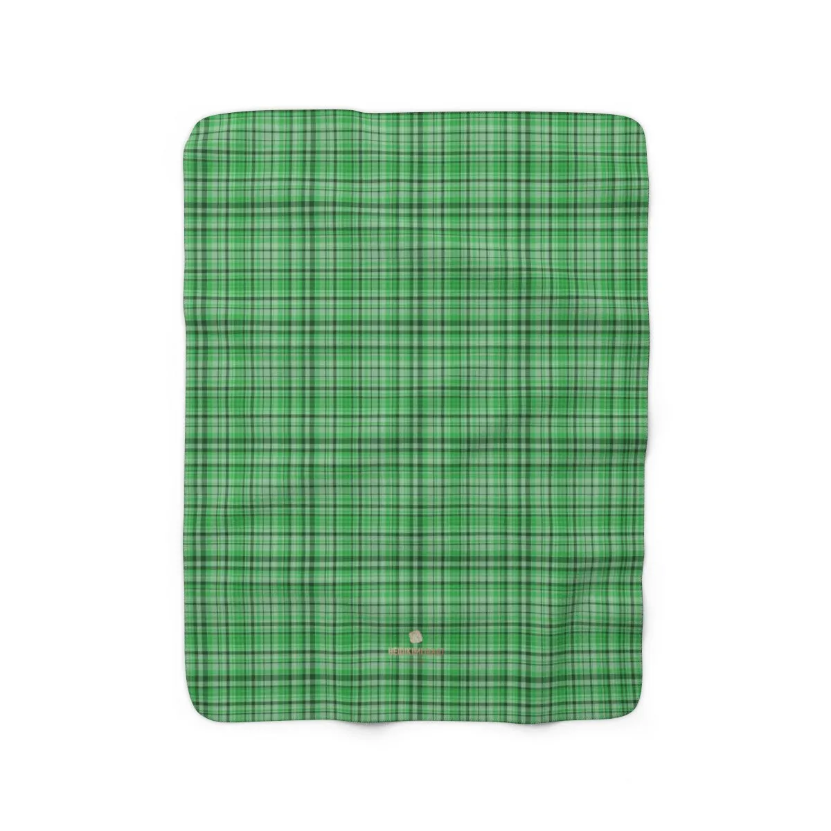 Green Plaid Tartan Print Designer Cozy Sherpa Fleece Blanket-Made in USA