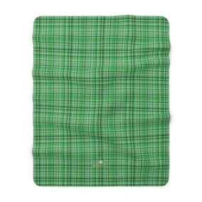 Green Plaid Tartan Print Designer Cozy Sherpa Fleece Blanket-Made in USA