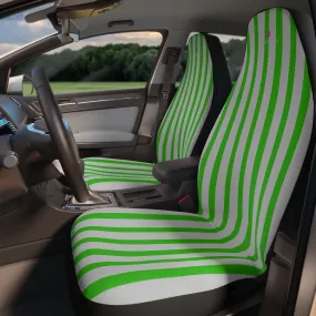 Green Stripes Car Seat Covers, Light Green 2-Pcs (48.03" × 18.50") Set Best Car Accessories Essential Premium Quality Best Soft Luxury Car Seat