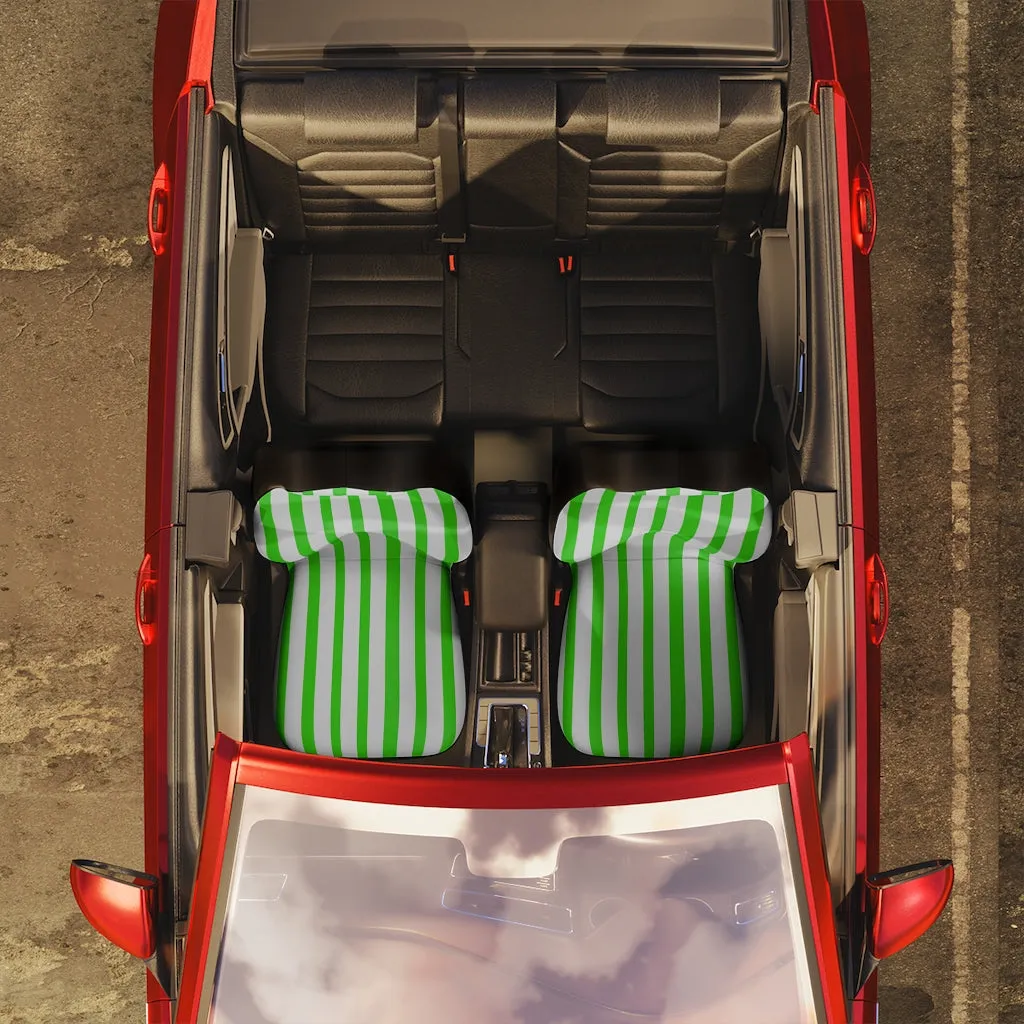 Green Stripes Car Seat Covers, Light Green 2-Pcs (48.03" × 18.50") Set Best Car Accessories Essential Premium Quality Best Soft Luxury Car Seat