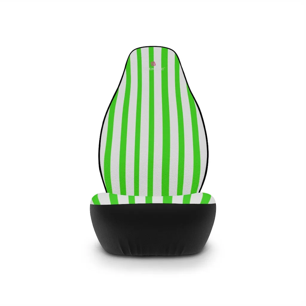 Green Stripes Car Seat Covers, Light Green 2-Pcs (48.03" × 18.50") Set Best Car Accessories Essential Premium Quality Best Soft Luxury Car Seat
