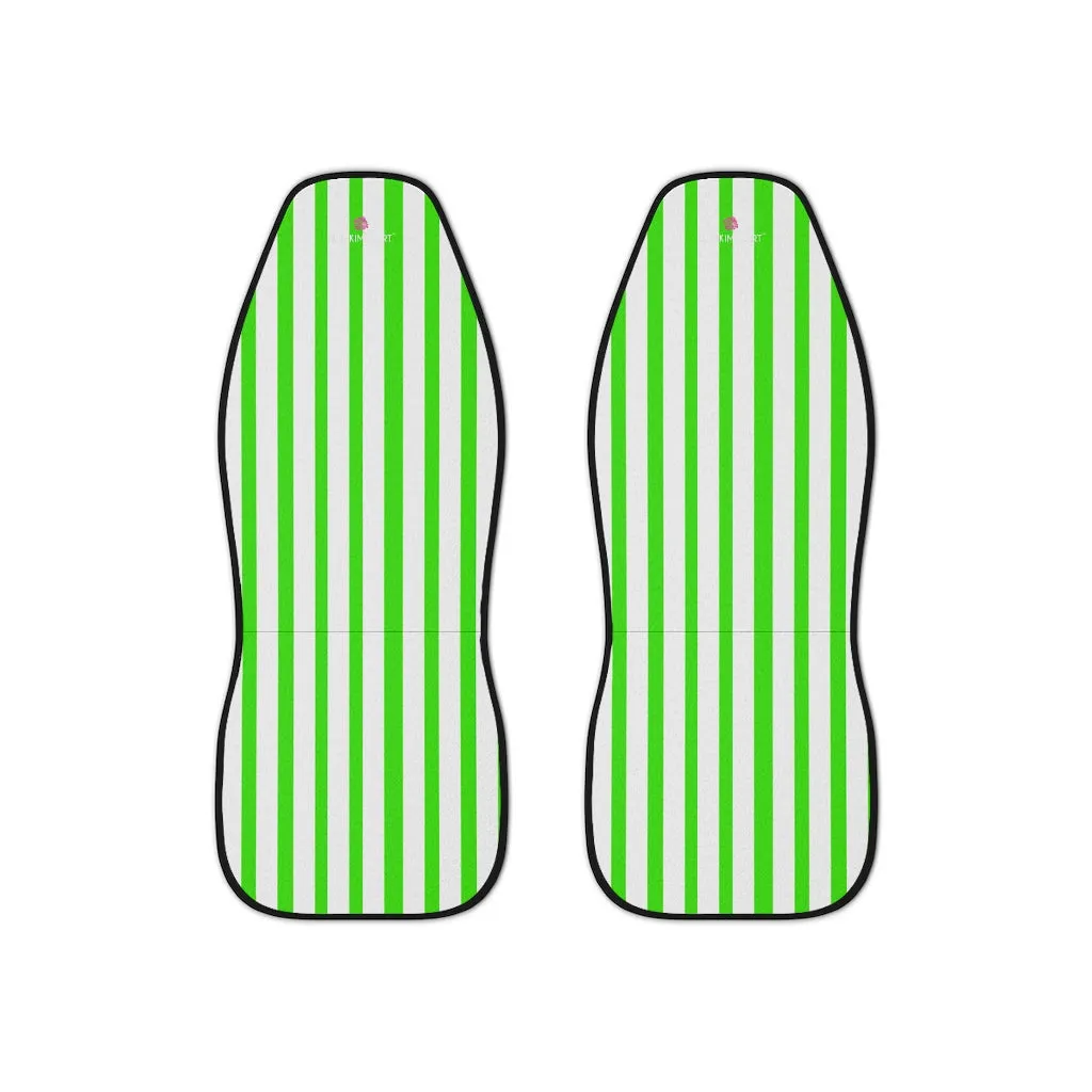 Green Stripes Car Seat Covers, Light Green 2-Pcs (48.03" × 18.50") Set Best Car Accessories Essential Premium Quality Best Soft Luxury Car Seat