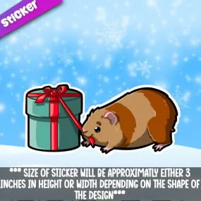 Guinea Pig with Christmas Gift Sticker
