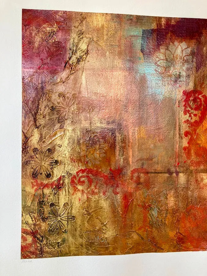 Holiday Hue Collage Painting | Abstract Oil Painting | Gallery Wall Art | Gold Leaf Detail | Modern Oil Painting | Textured Fine Art