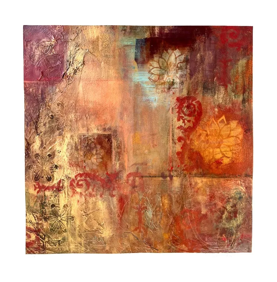 Holiday Hue Collage Painting | Abstract Oil Painting | Gallery Wall Art | Gold Leaf Detail | Modern Oil Painting | Textured Fine Art