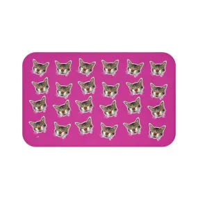 Hot Pink Cat Print Bath Mat, Premium Soft Microfiber Fine Bathroom Rug- Printed in USA