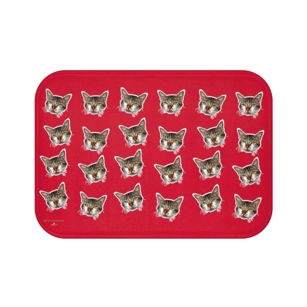 Hot Red Cat Print Bath Mat, Premium Soft Microfiber Fine Bathroom Rug- Printed in USA
