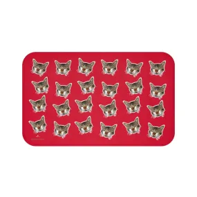 Hot Red Cat Print Bath Mat, Premium Soft Microfiber Fine Bathroom Rug- Printed in USA