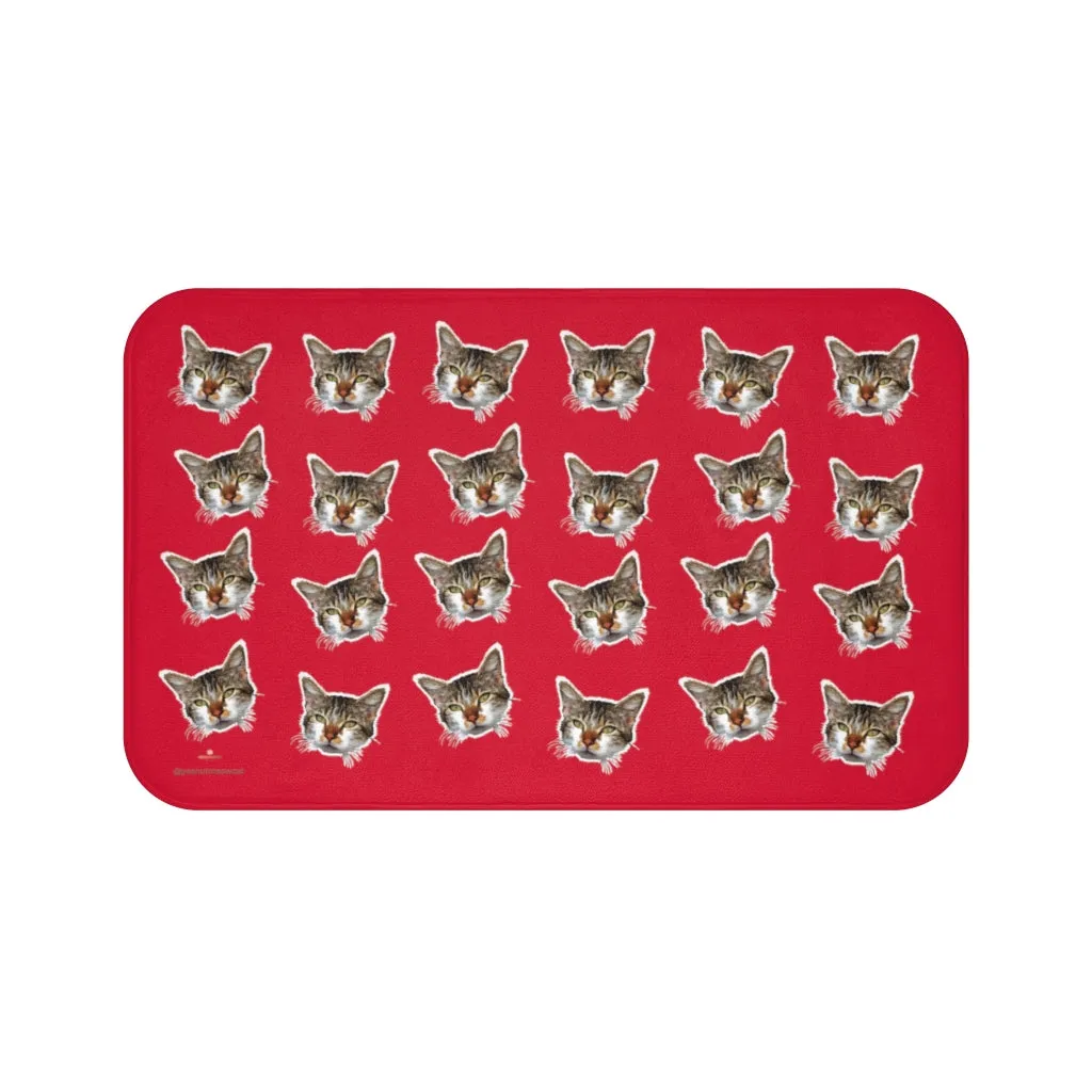 Hot Red Cat Print Bath Mat, Premium Soft Microfiber Fine Bathroom Rug- Printed in USA
