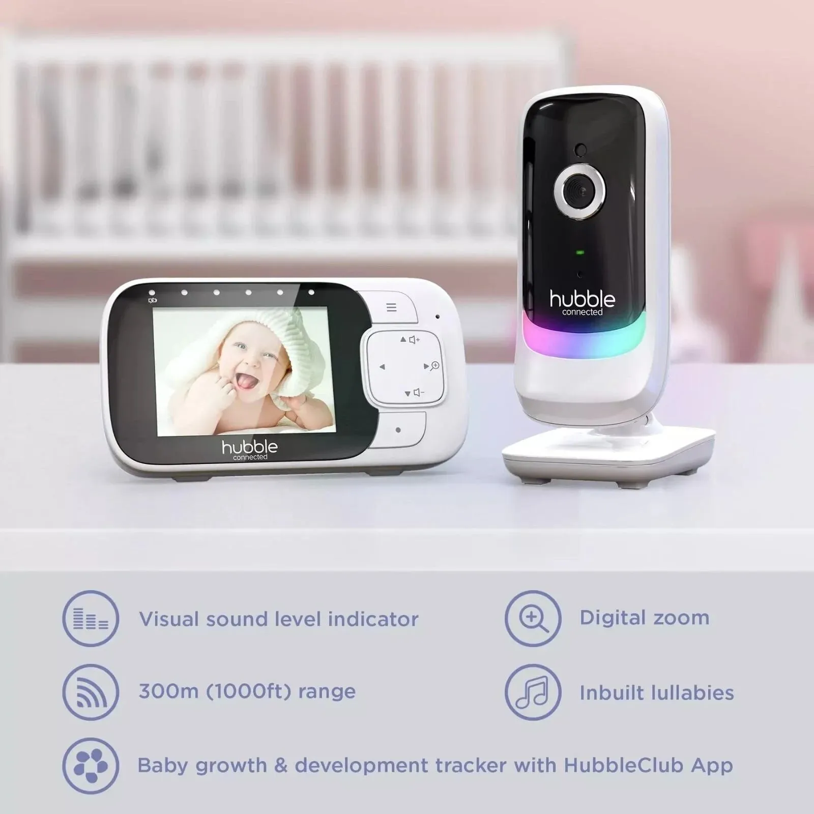 Hubble Nursery View Glow - 2.8" Video Baby Monitor White