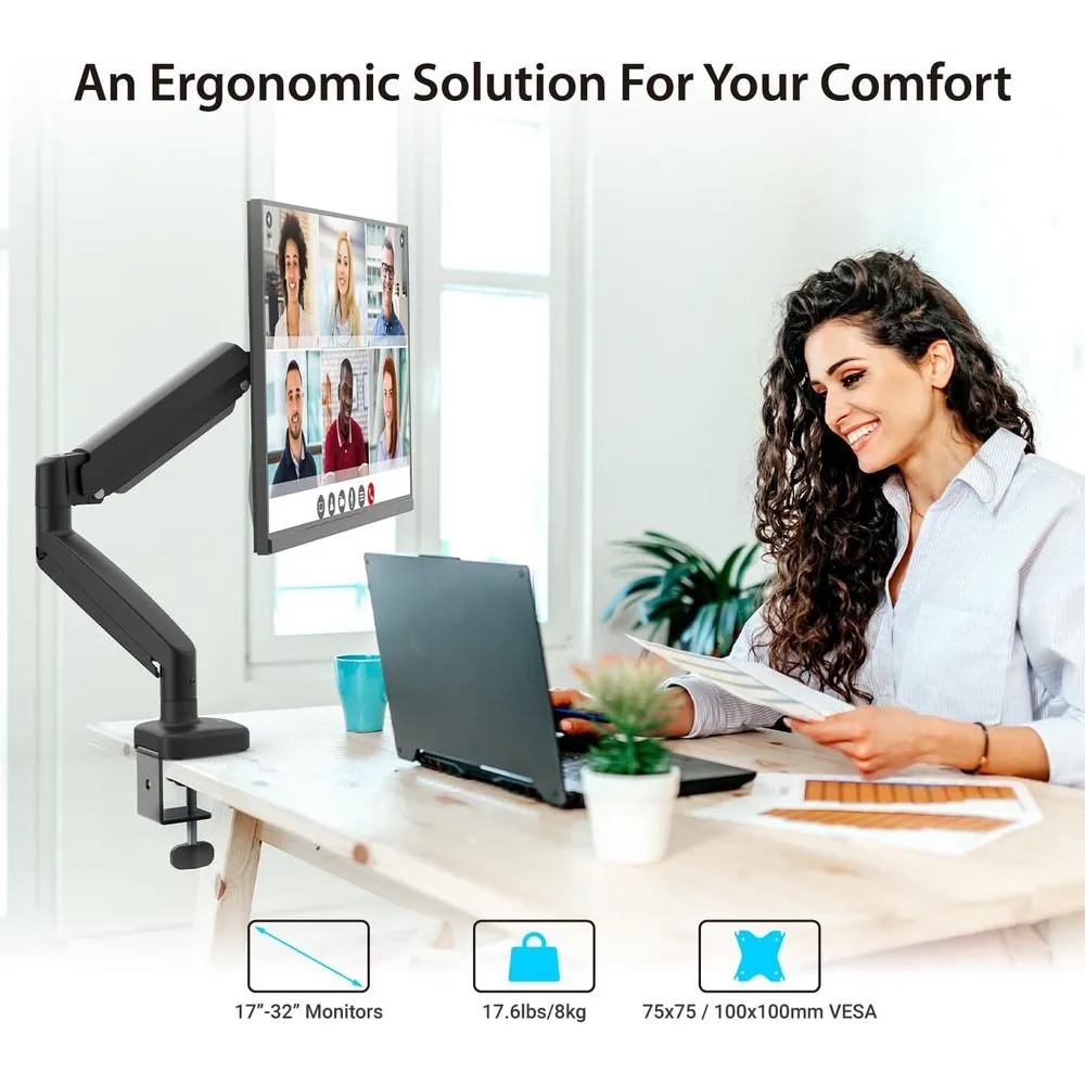 j5create JTSA101 Ergonomic Monitor Desk Mount for Most 17" -32" Monitors - Black