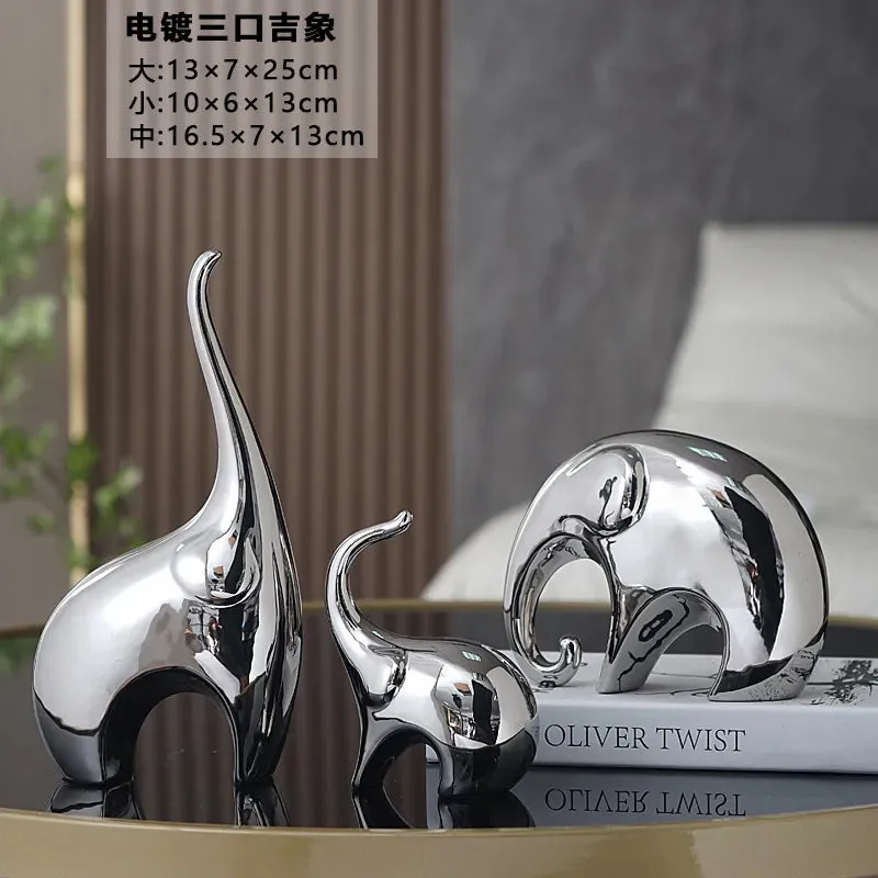 Light Luxury Home Furnishings Electroplating Silver Elephant Crafts Living Room Wine Cabinet TV Cabinet Decorations Ornaments