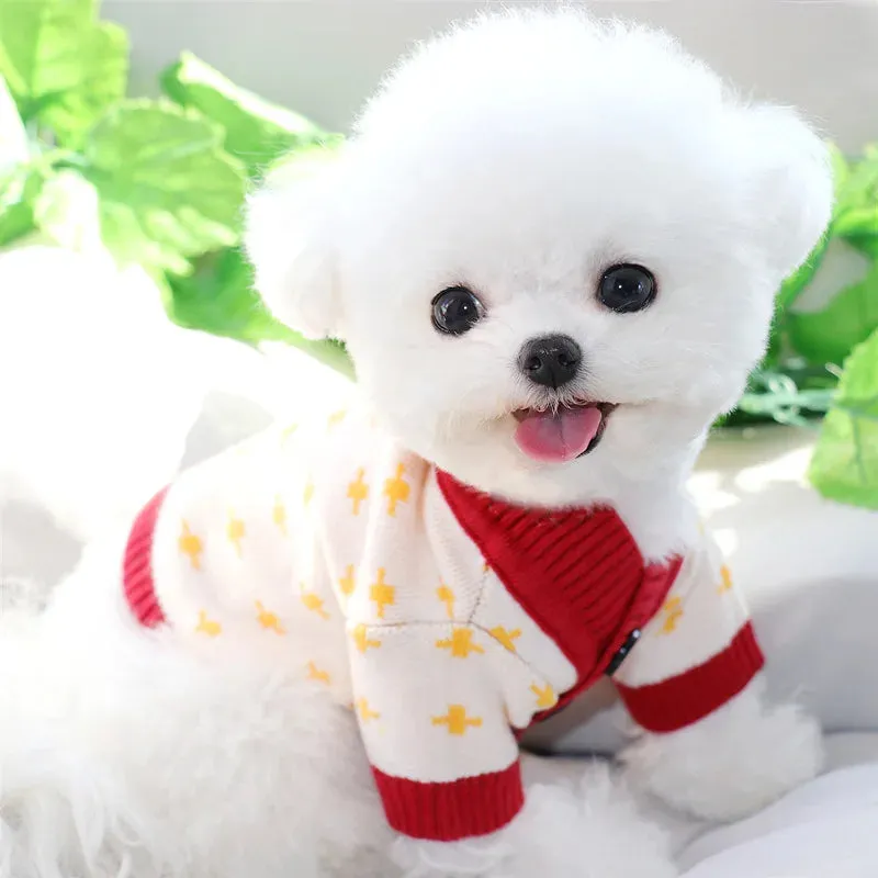 Luxury Cardigan Dog Sweaters Winter Warm Dog Clothes Chihuahua French Bulldog Clothing Pet Coat Jacket Pet Items Knitted Sweater