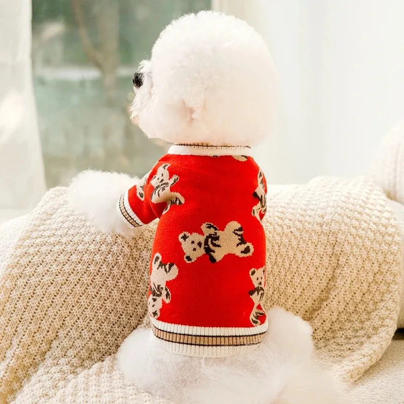 Luxury Cardigan Dog Sweaters Winter Warm Dog Clothes Chihuahua French Bulldog Clothing Pet Coat Jacket Pet Items Knitted Sweater