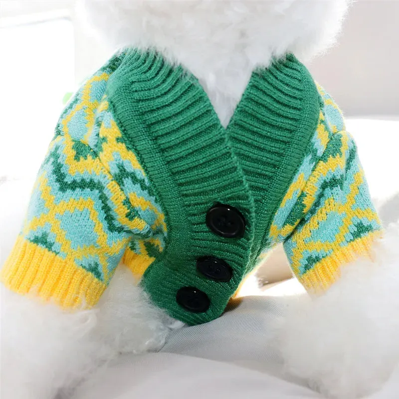 Luxury Cardigan Dog Sweaters Winter Warm Dog Clothes Chihuahua French Bulldog Clothing Pet Coat Jacket Pet Items Knitted Sweater