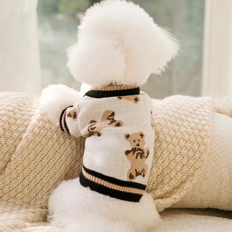 Luxury Cardigan Dog Sweaters Winter Warm Dog Clothes Chihuahua French Bulldog Clothing Pet Coat Jacket Pet Items Knitted Sweater