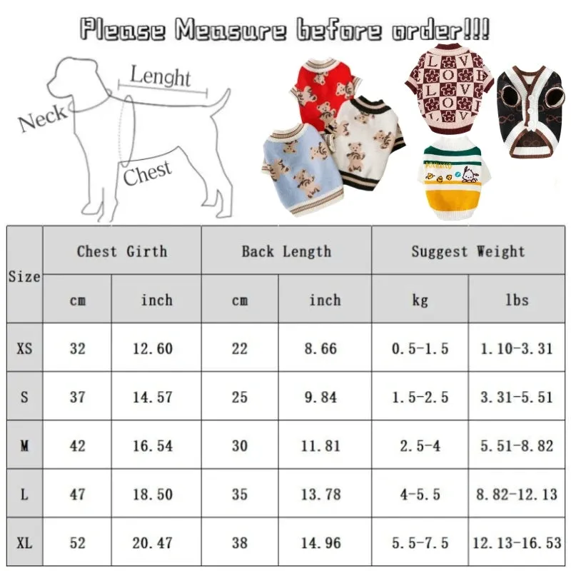 Luxury Cardigan Dog Sweaters Winter Warm Dog Clothes Chihuahua French Bulldog Clothing Pet Coat Jacket Pet Items Knitted Sweater