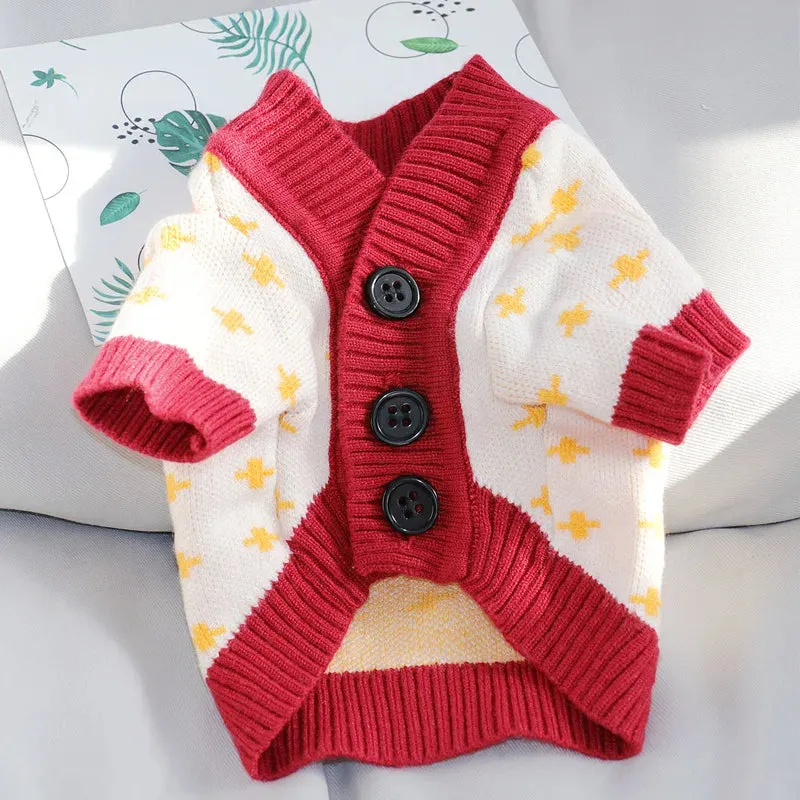 Luxury Cardigan Dog Sweaters Winter Warm Dog Clothes Chihuahua French Bulldog Clothing Pet Coat Jacket Pet Items Knitted Sweater