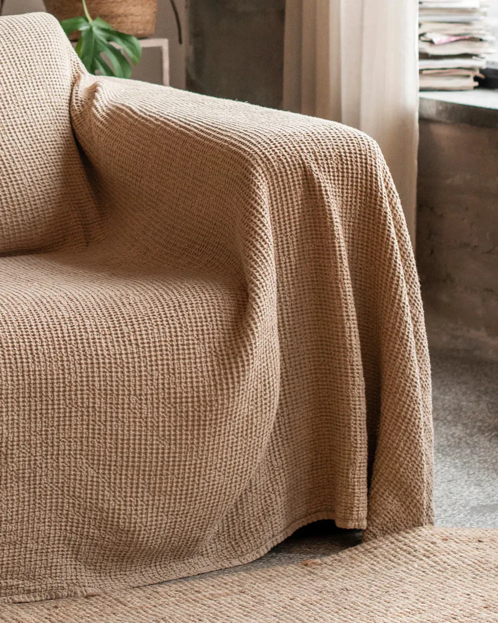 MagicLinen BEIGE WAFFLE THROW / COUCH COVER / BLANKET