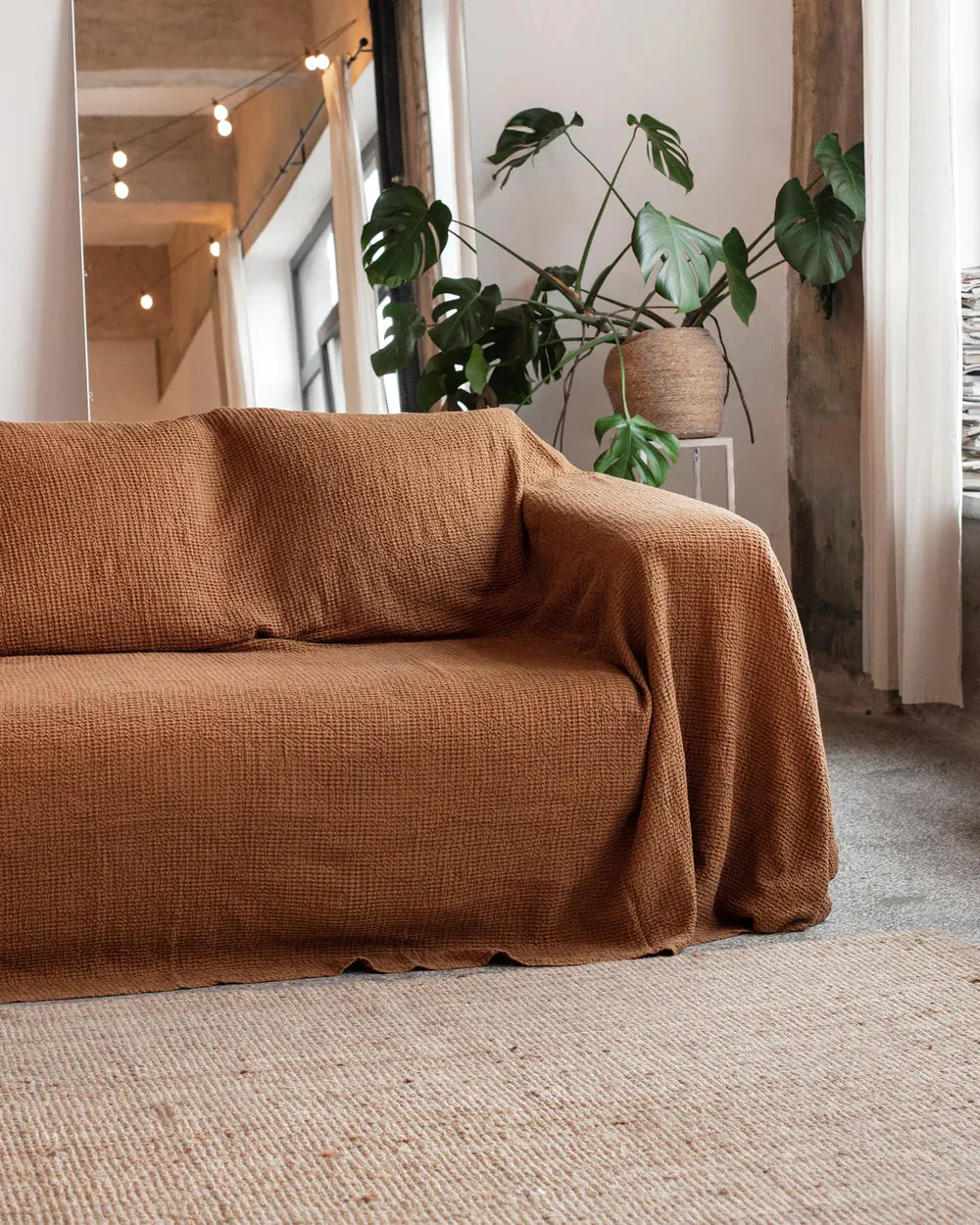 MagicLinen CINNAMON WAFFLE THROW / COUCH COVER / BLANKET