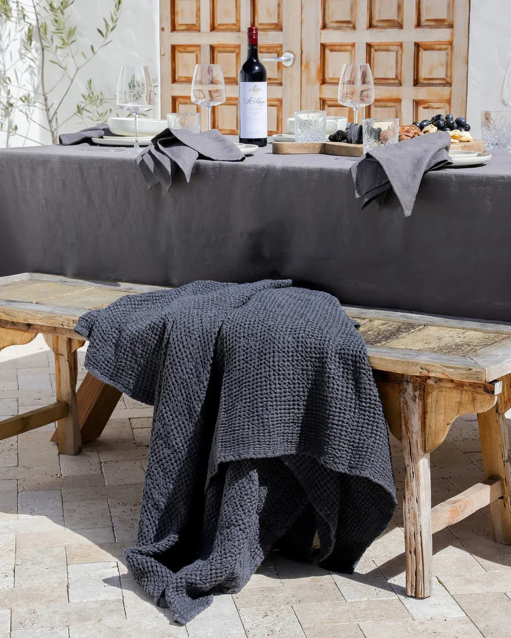 MagicLinen DARK GRAY WAFFLE THROW / COUCH COVER / BLANKET