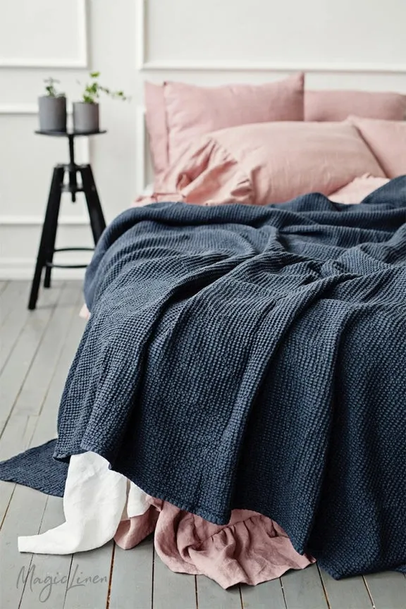 MagicLinen DARK GRAY WAFFLE THROW / COUCH COVER / BLANKET