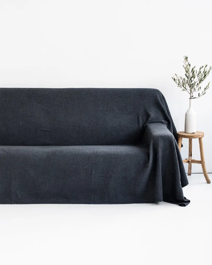 MagicLinen DARK GRAY WAFFLE THROW / COUCH COVER / BLANKET