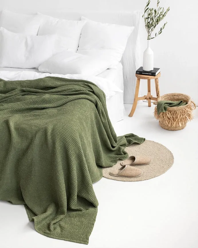 MagicLinen FOREST GREEN WAFFLE THROW / COUCH COVER / BLANKET