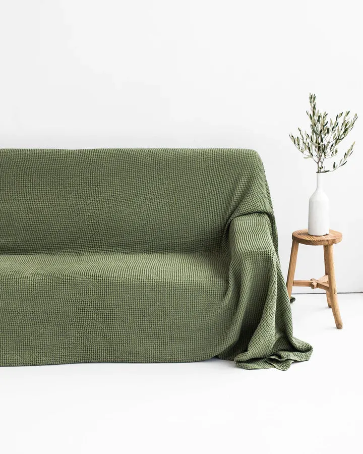 MagicLinen FOREST GREEN WAFFLE THROW / COUCH COVER / BLANKET
