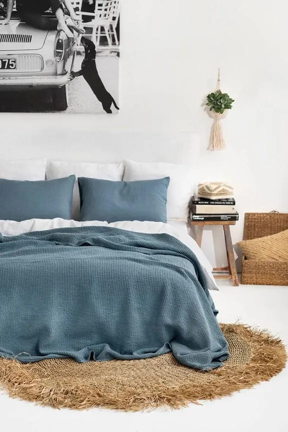 MagicLinen GRAY BLUE WAFFLE THROW / COUCH COVER / BLANKET