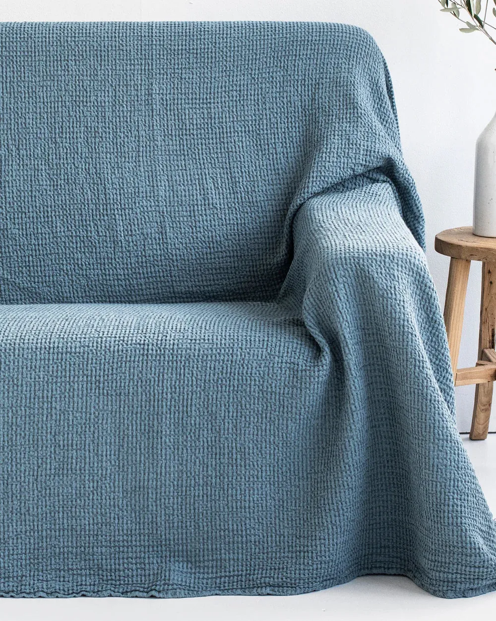 MagicLinen GRAY BLUE WAFFLE THROW / COUCH COVER / BLANKET