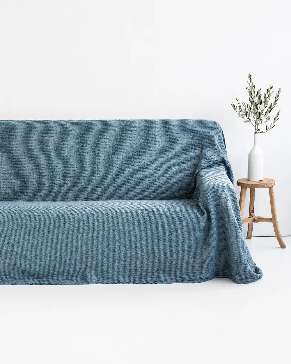 MagicLinen GRAY BLUE WAFFLE THROW / COUCH COVER / BLANKET