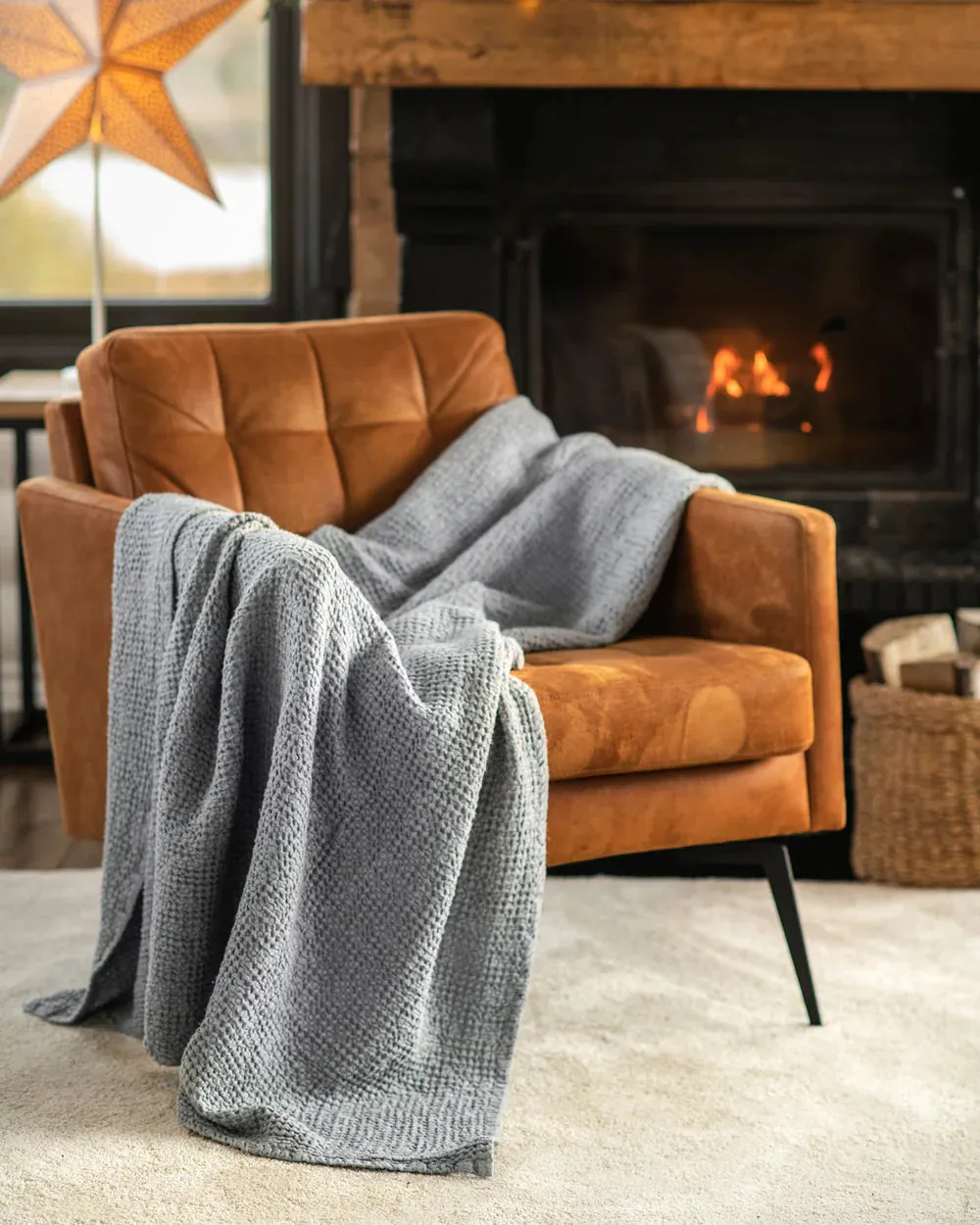 MagicLinen LIGHT GRAY WAFFLE THROW / COUCH COVER / BLANKET