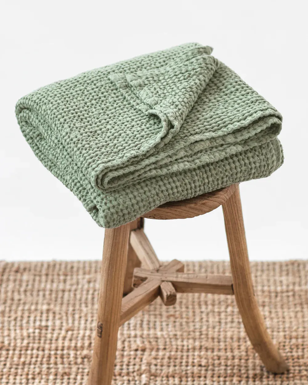 MagicLinen PISTACHIO GREEN WAFFLE THROW / COUCH COVER / BLANKET