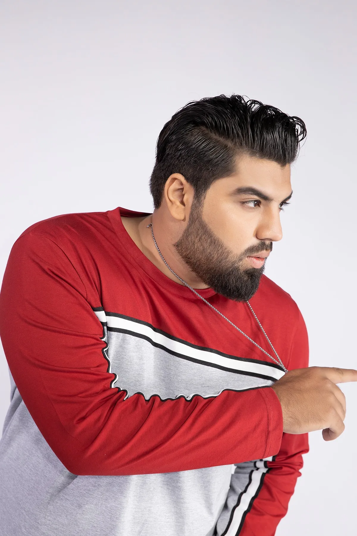 Maroon Tapered Cut & Sew T-Shirt (Plus Size) - W21 - MT0128P