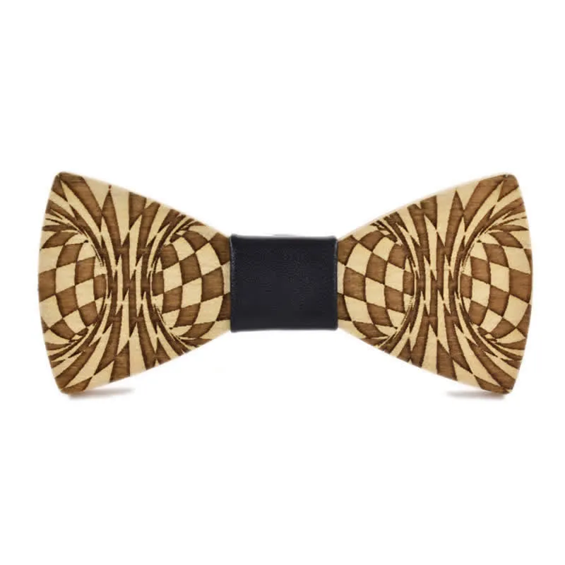 Men's Creative Dizzy Engraving Pattern Wooden Bow Tie