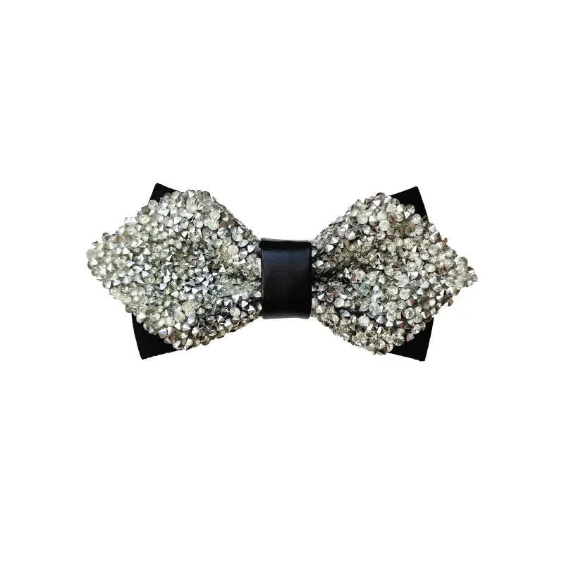Men's Glitter Rhinestone Double Layer Pointy Bow Tie