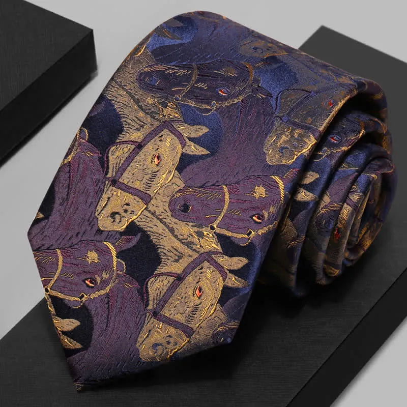 Men's Purple & Goldenrod Horse Jacquard Necktie