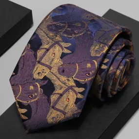 Men's Purple & Goldenrod Horse Jacquard Necktie