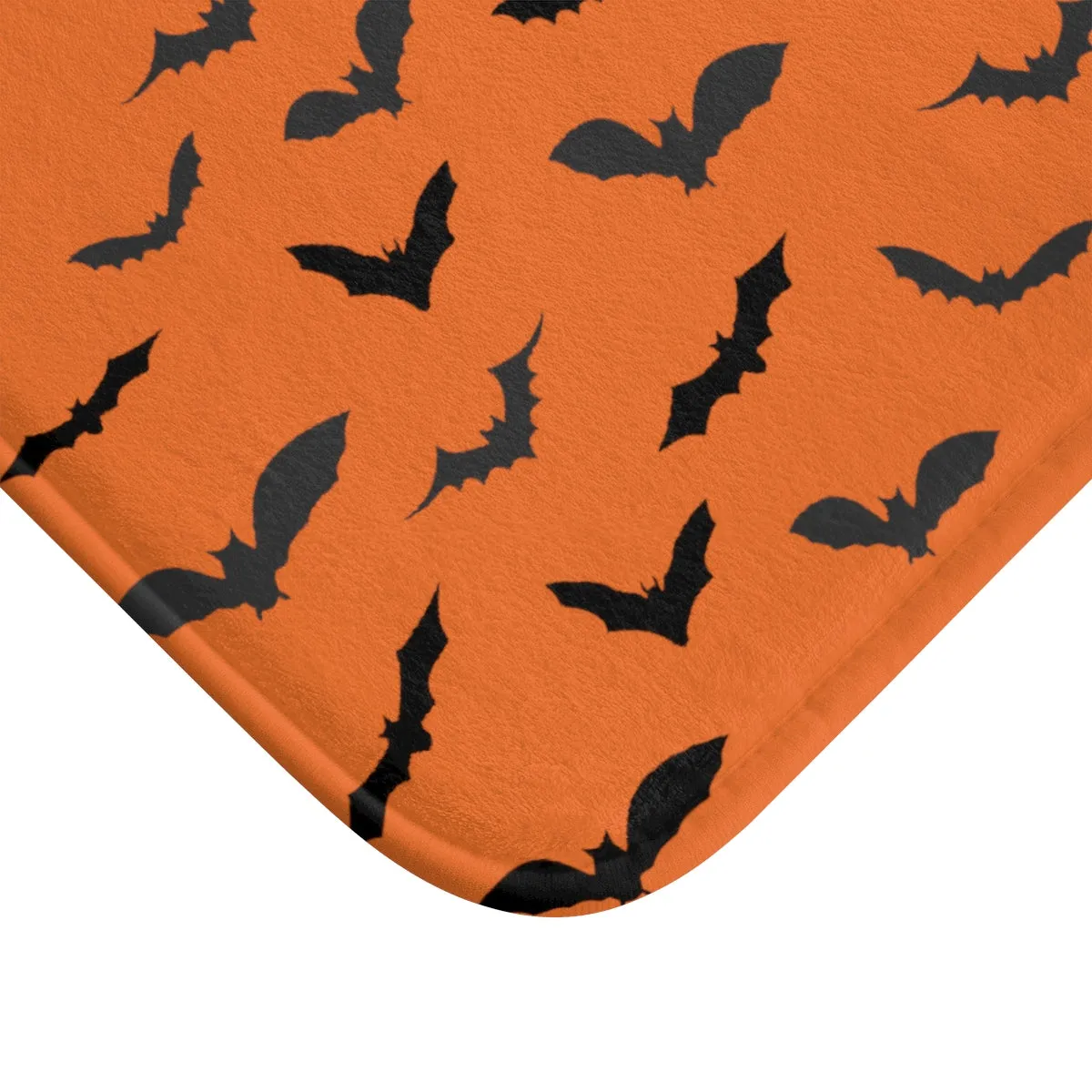 Orange Black Flying Bats Designer Halloween Bath Mat-Made in USA