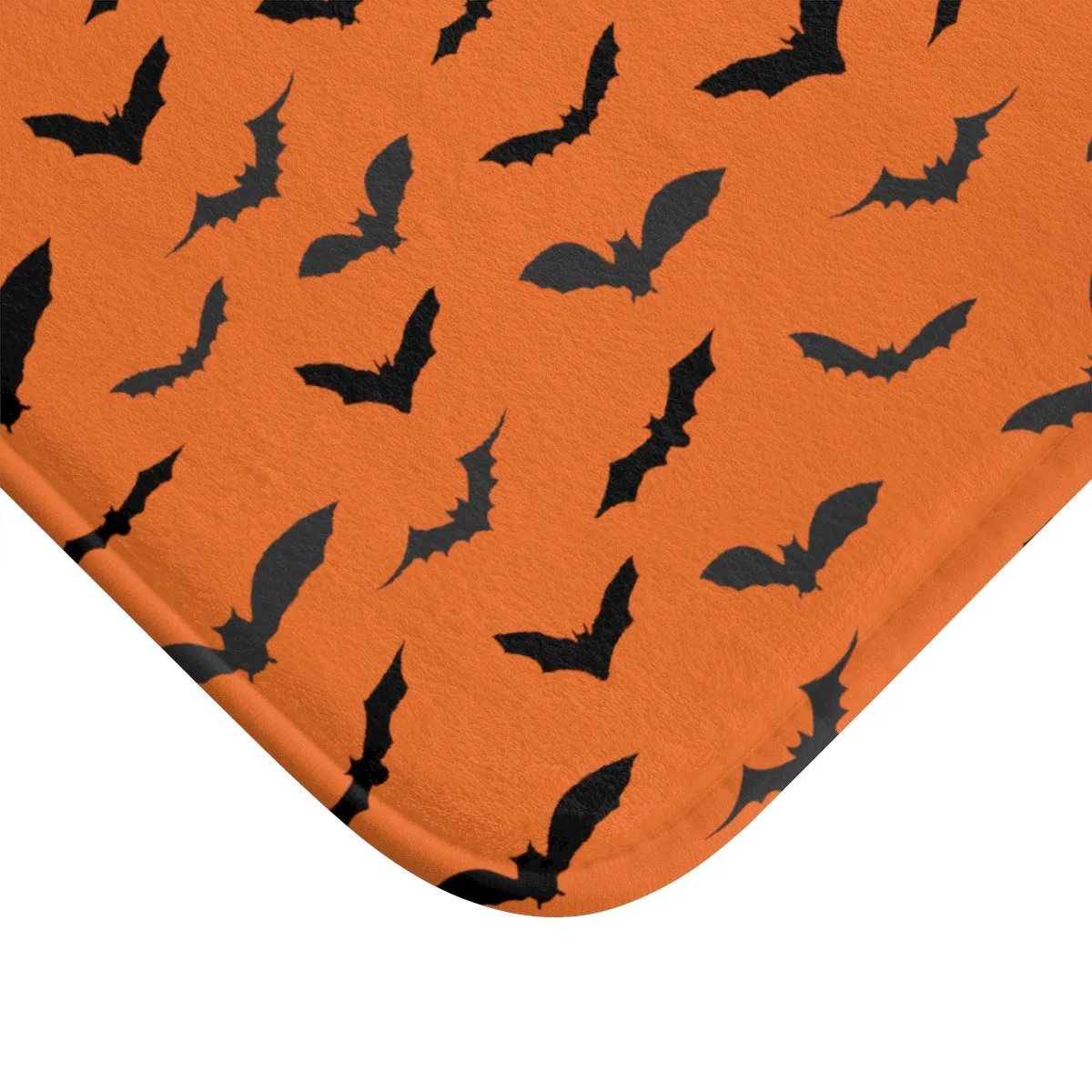 Orange Black Flying Bats Designer Halloween Bath Mat-Made in USA