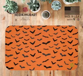 Orange Black Flying Bats Designer Halloween Bath Mat-Made in USA