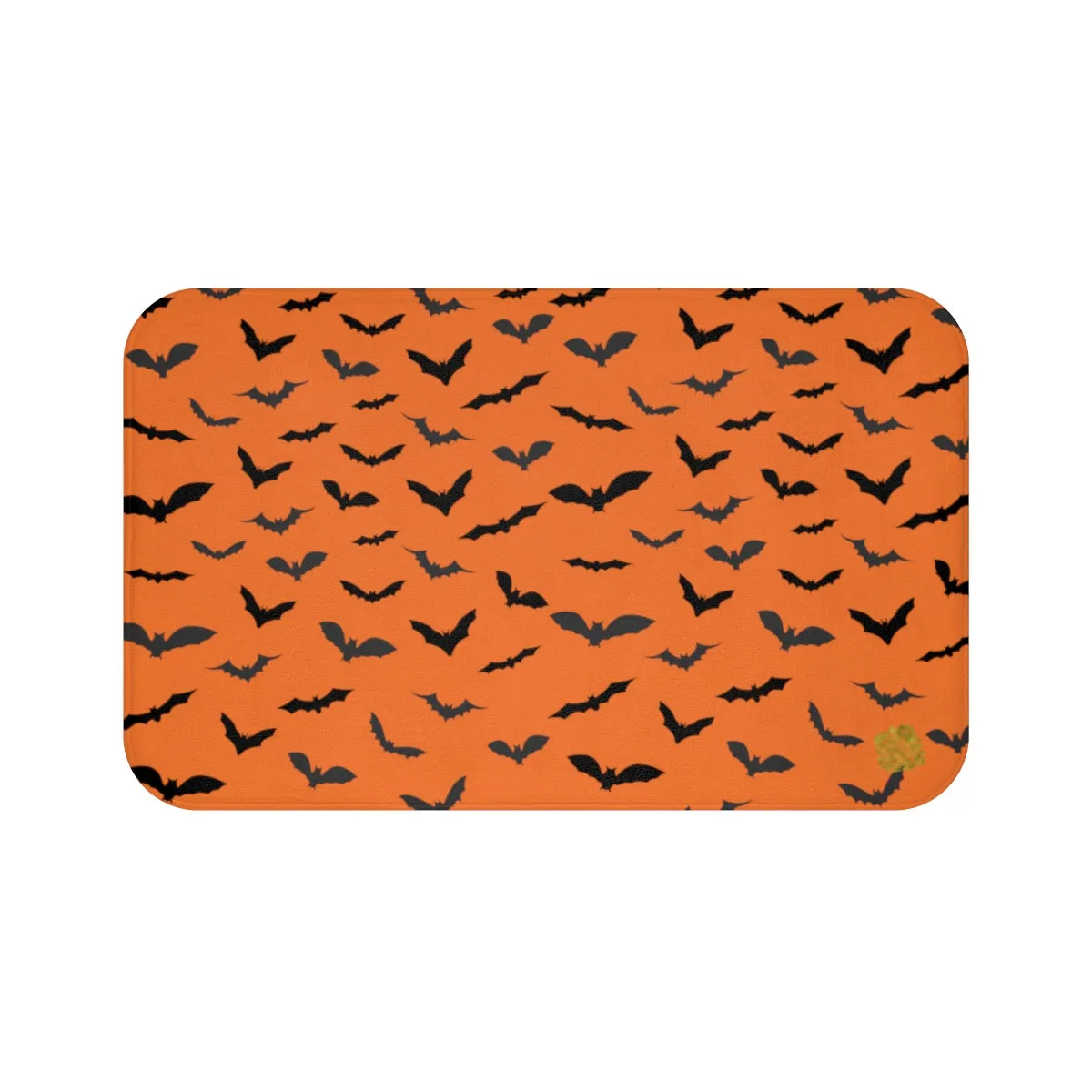Orange Black Flying Bats Designer Halloween Bath Mat-Made in USA