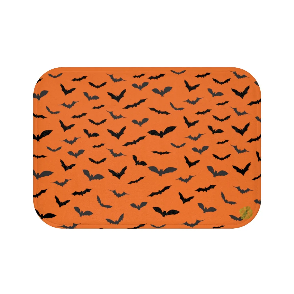 Orange Black Flying Bats Designer Halloween Bath Mat-Made in USA