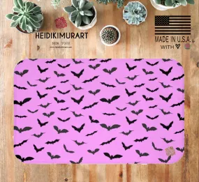 Pink and Black Flying Bats Designer Halloween Bath Mat-Made in USA