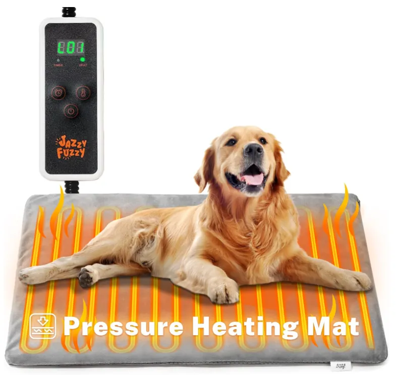 Pressure Activated Pet Heating Pad, Adjustable Temperature and Timer, 28x20in, Smart Thermostat, Waterproof Dog Cat Whelping Supplies Heated Mat